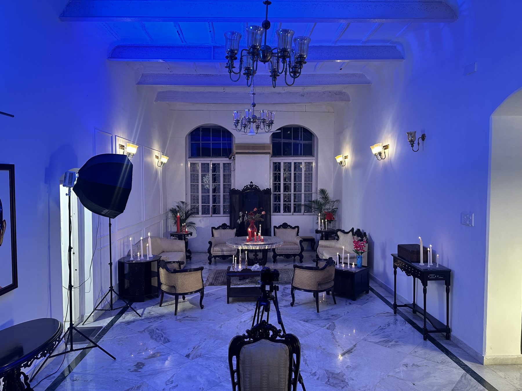 Camera, candles, circular sitting